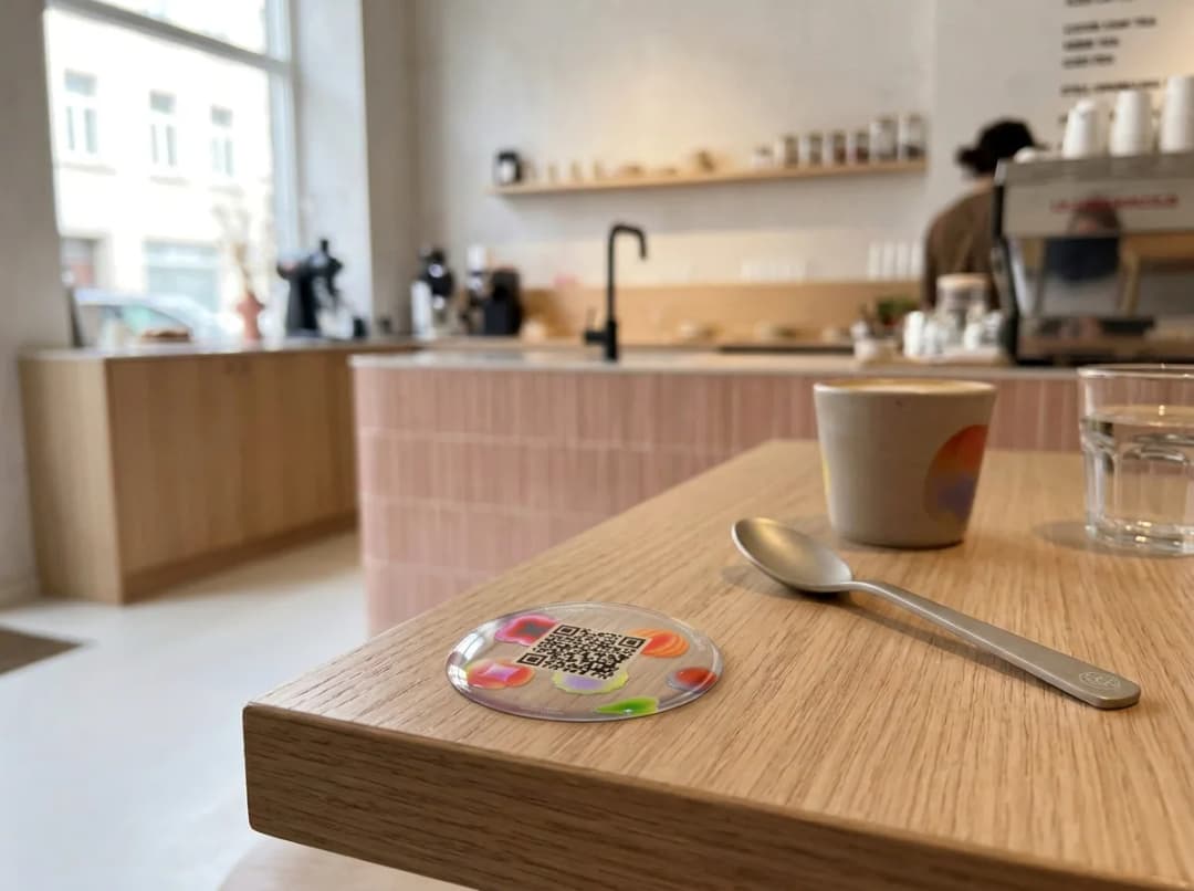 NFC and QR sticker on the table edge